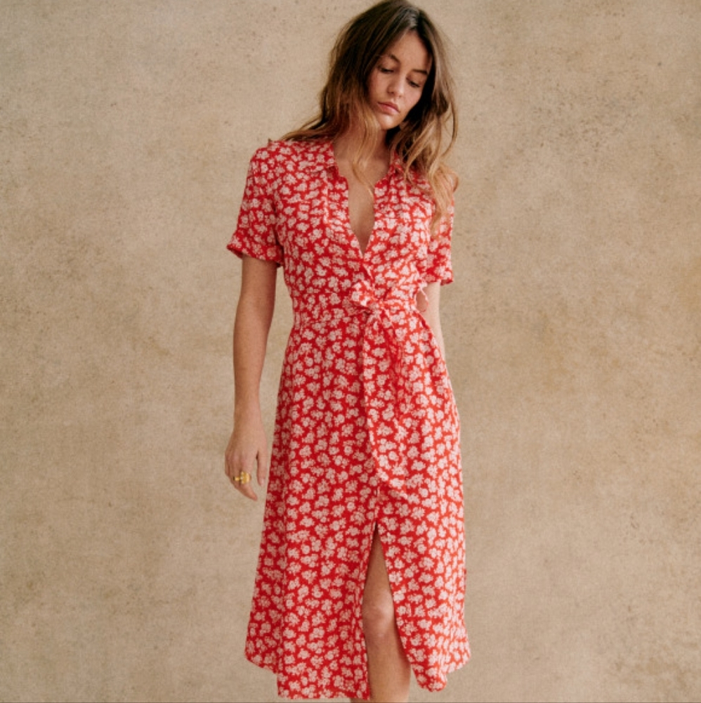 Sezane Adele Dress Red Cara Print